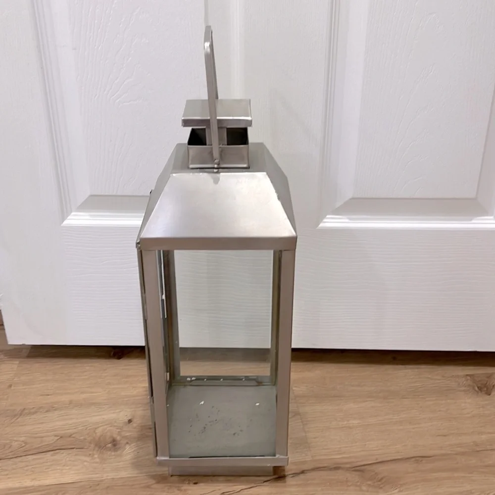 West Elm Modern Candle Lantern Glass & Metal EUC